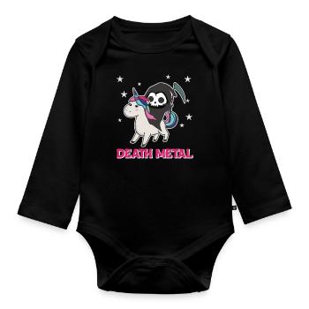 Death Metal - death riding unicorn funny unicorns - Body Bébé bio manches longues - noir - Devant
