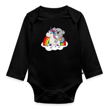 Koala Einhorn Regenbogen Tiere Koalas Einhörner - Baby Bio-Langarm-Body - Schwarz - Vorne