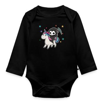 Death riding unicorn funny unicorns Rainbow - Body Bébé bio manches longues - noir - Devant