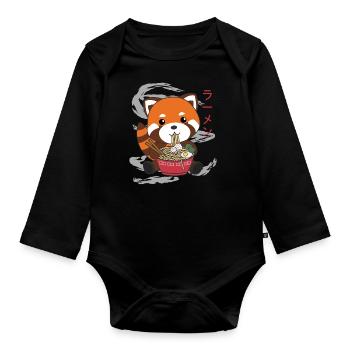 Powered by Ramen sweet red panda eats ramen - Organic Longsleeve Baby Bodysuit - black - Front