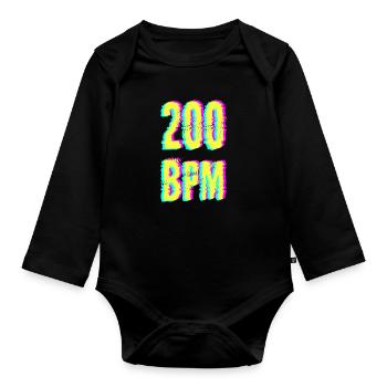 techno rave bpm dj festival electro hardstyle - Body Bébé bio manches longues - noir - Devant