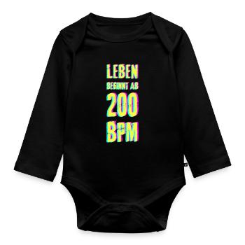 Techno rave bass DJ trance house geschenk musik - Baby Bio-Langarm-Body - Schwarz - Vorne