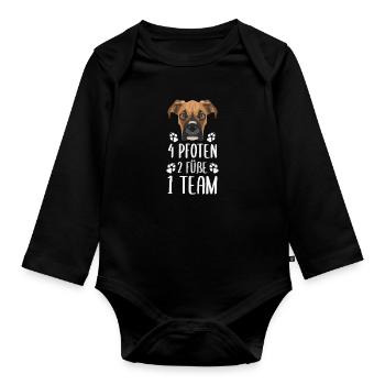 4 Pfoten 2 Füße 1 Team, Boxer - Baby Bio-Langarm-Body - Schwarz - Vorne