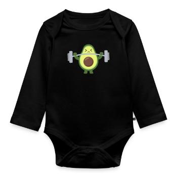 Avocado Fitness Huntel funny avocados - Organic Longsleeve Baby Bodysuit - black - Front