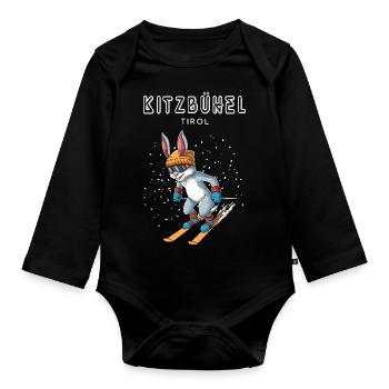 Kitzbühel Tirol Österreich Retro Ski Hase - Baby Bio-Langarm-Body - Schwarz - Vorne