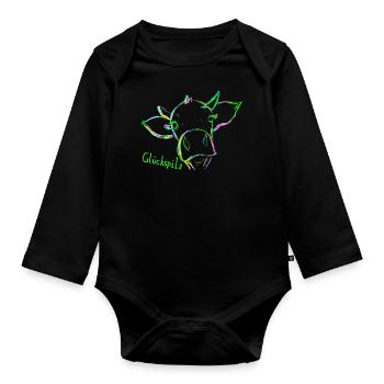 Glückspilz - neugierige Kuh - neon bunt - Baby Bio-Langarm-Body - Schwarz - Vorne