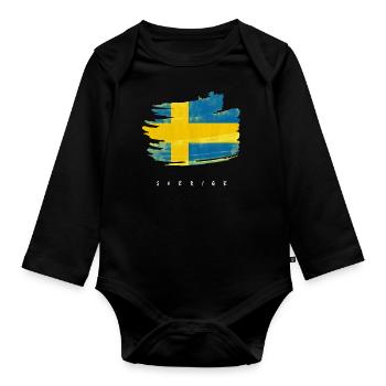 Suède Drapeau suédois Aquarelles - Body Bébé bio manches longues - noir - Devant
