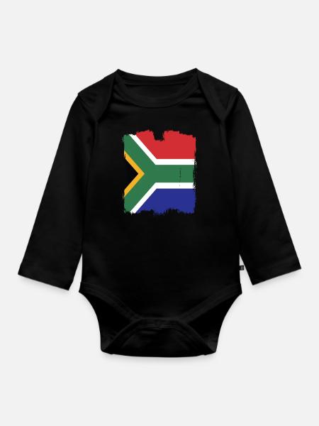 South Africa Flag - Organic Longsleeve Baby Bodysuit - black