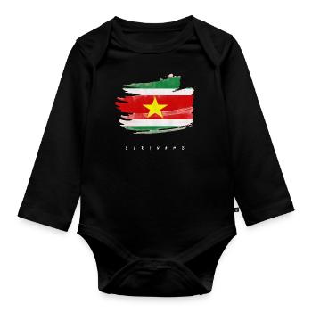Suriname Drapeau surinamais Aquarelles - Body Bébé bio manches longues - noir - Devant