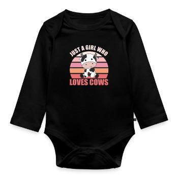 Juste une fille qui aime les vaches mignonnes vache animale - Body Bébé bio manches longues - noir - Devant