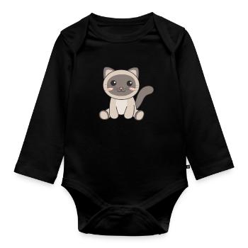Chat siamois kawaii chats animaux mignons pour les enfants - Body Bébé bio manches longues - noir - Devant
