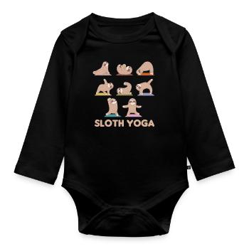 Faultier Yoga süße Faultiere machen Sport - Baby Bio-Langarm-Body - Schwarz - Vorne