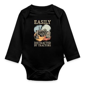 Easily Distracted By Tractors Agriculture - Baby Bio-Langarm-Body - Schwarz - Vorne