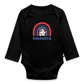 Katze für den vierten Juli USA Regenbogen Meowica - Baby Bio-Langarm-Body - Schwarz - Vorne
