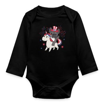 Hund mit Einhorn für den vierten Juli Feuerwerk - Baby Bio-Langarm-Body - Schwarz - Vorne