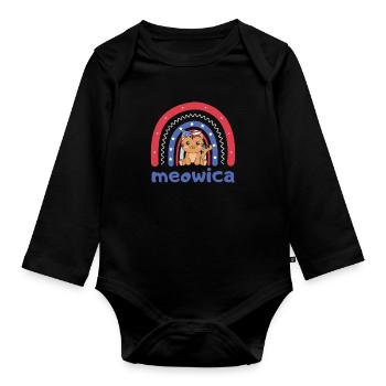 Cat for the fourth of July USA Rainbow Meowica - Organic Longsleeve Baby Bodysuit - black - Front
