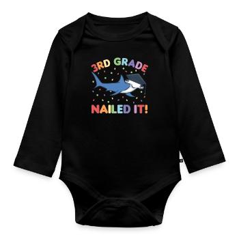 Kids 3rd Grade nailed it Hammerhead Shark Graduation - Organic Longsleeve Baby Bodysuit - black - Front