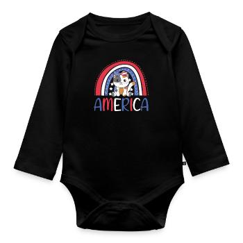 4 juillet chat américain pour enfants mignon chat américain - Body Bébé bio manches longues - noir - Devant