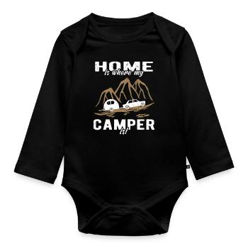 Camping Home Caravan - Organic Longsleeve Baby Bodysuit - black - Front