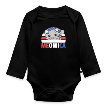 Cat for the fourth of July USA flag Meowica - Organic Longsleeve Baby Bodysuit - black - Front