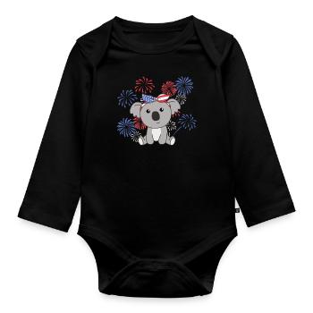 4th of July american Koala kids usa feuerwerk - Baby Bio-Langarm-Body - Schwarz - Vorne