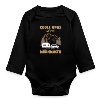 Opa Wohnwagen Camping - Baby Bio-Langarm-Body - Schwarz - Vorne