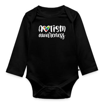 AUTISMUS BEWUSSTSEIN HERZ LIEBE BEHINDERT SPRÜCHE - Baby Bio-Langarm-Body - Schwarz - Vorne