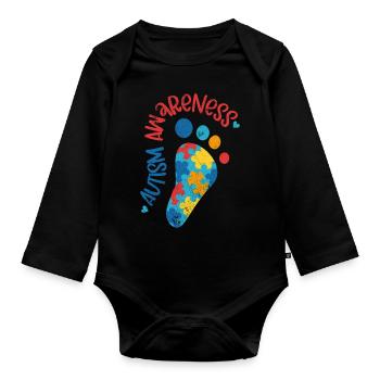 AUTISMUS BEWUSST LIEBE KIND BEGABT SPRUCH MOTIVE - Baby Bio-Langarm-Body - Schwarz - Vorne