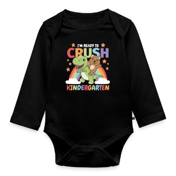 Je suis prêt à écraser la maternelle pour les enfants T-Rex - Body Bébé bio manches longues - noir - Devant
