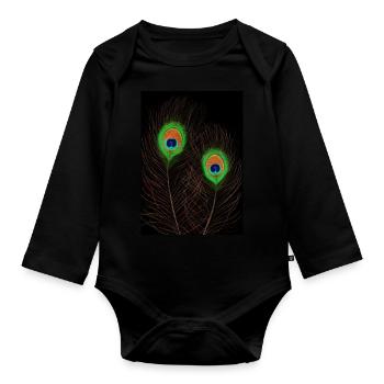 Peacock Feathers on Black - Organic Longsleeve Baby Bodysuit - black - Front