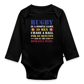 Le rugby est un jeu simple Roumanie Rugby - Body Bébé bio manches longues - noir - Devant