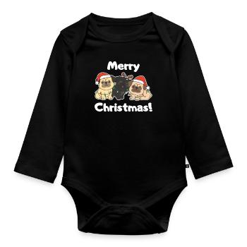 Carlin Noël Animaux mignons Chiens Joyeux Noël - Body Bébé bio manches longues - noir - Devant