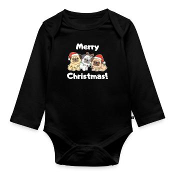 Carlin Noël Animaux mignons Chiens Joyeux Noël - Body Bébé bio manches longues - noir - Devant