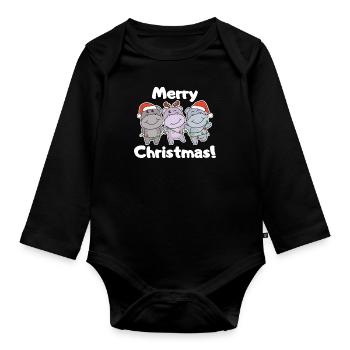 Hippo Noël Animaux doux Hippos Joyeux Noël - Body Bébé bio manches longues - noir - Devant