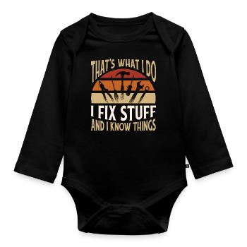I repair things artisan craft vintage - Organic Longsleeve Baby Bodysuit - black - Front