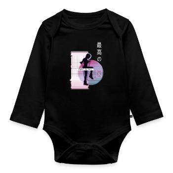 Vaporwave Metaverse Saut à la corde - Body Bébé bio manches longues - noir - Devant