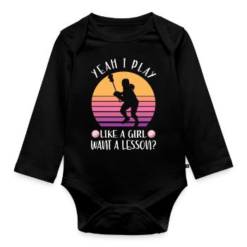 Lacrosse Sport | Spieler Team Trainer Geschenkidee - Baby Bio-Langarm-Body - Schwarz - Vorne