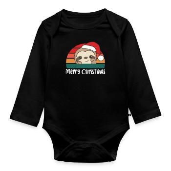 Joyeux Noël Rétro Paresseux Noël - Body Bébé bio manches longues - noir - Devant