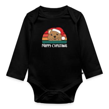 joyeux Noël Retro Quokka Noël - Body Bébé bio manches longues - noir - Devant