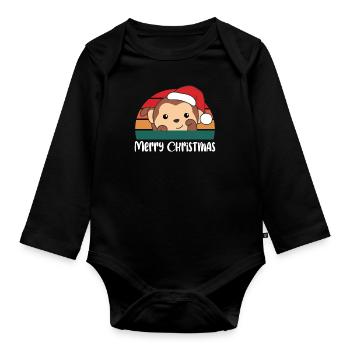 joyeux Noël Rétro Paresseux Noël - Body Bébé bio manches longues - noir - Devant