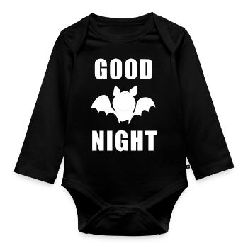 Good night T-shirt as a gift with bat - Organic Longsleeve Baby Bodysuit - black - Front