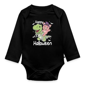 Pig Happy Halloween T-Rex Mummy Costume - Organic Longsleeve Baby Bodysuit - black - Front