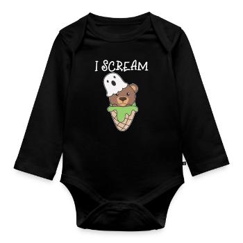 Ours Halloween Ghost I Scream Ice WordPlay - Body Bébé bio manches longues - noir - Devant