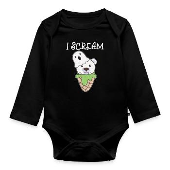 Eisbär Halloween Geist I Scream Eis Wortspiel - Baby Bio-Langarm-Body - Schwarz - Vorne