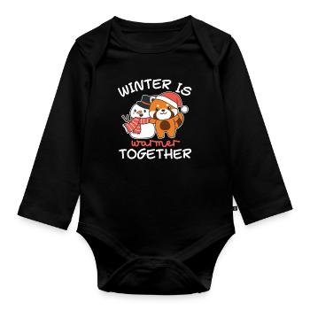 Panda roux L’hiver est plus chaud ensemble Bonhomme de neige - Body Bébé bio manches longues - noir - Devant
