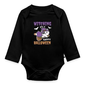 Katze Hexe Hexen Witching you a Happy Halloween - Baby Bio-Langarm-Body - Schwarz - Vorne
