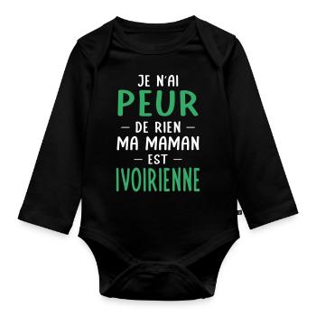 Je n'ai peur de rien ma maman est Ivoirienne - Body Bébé bio manches longues - noir - Devant