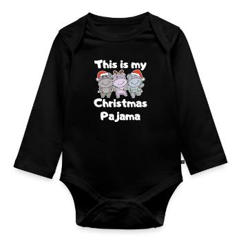 Pyjama de Noël Hippopotames de Noël - Body Bébé bio manches longues - noir - Devant