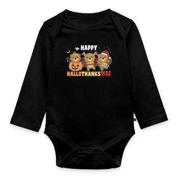 Happy Hallothanksmas Beaver Christmas Beaver - Organic Longsleeve Baby Bodysuit - black - Front