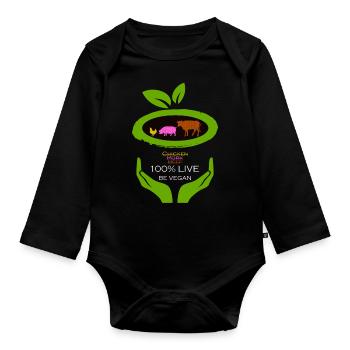 100% Live -Be Vegan - Baby Bio-Langarm-Body - Schwarz - Vorne